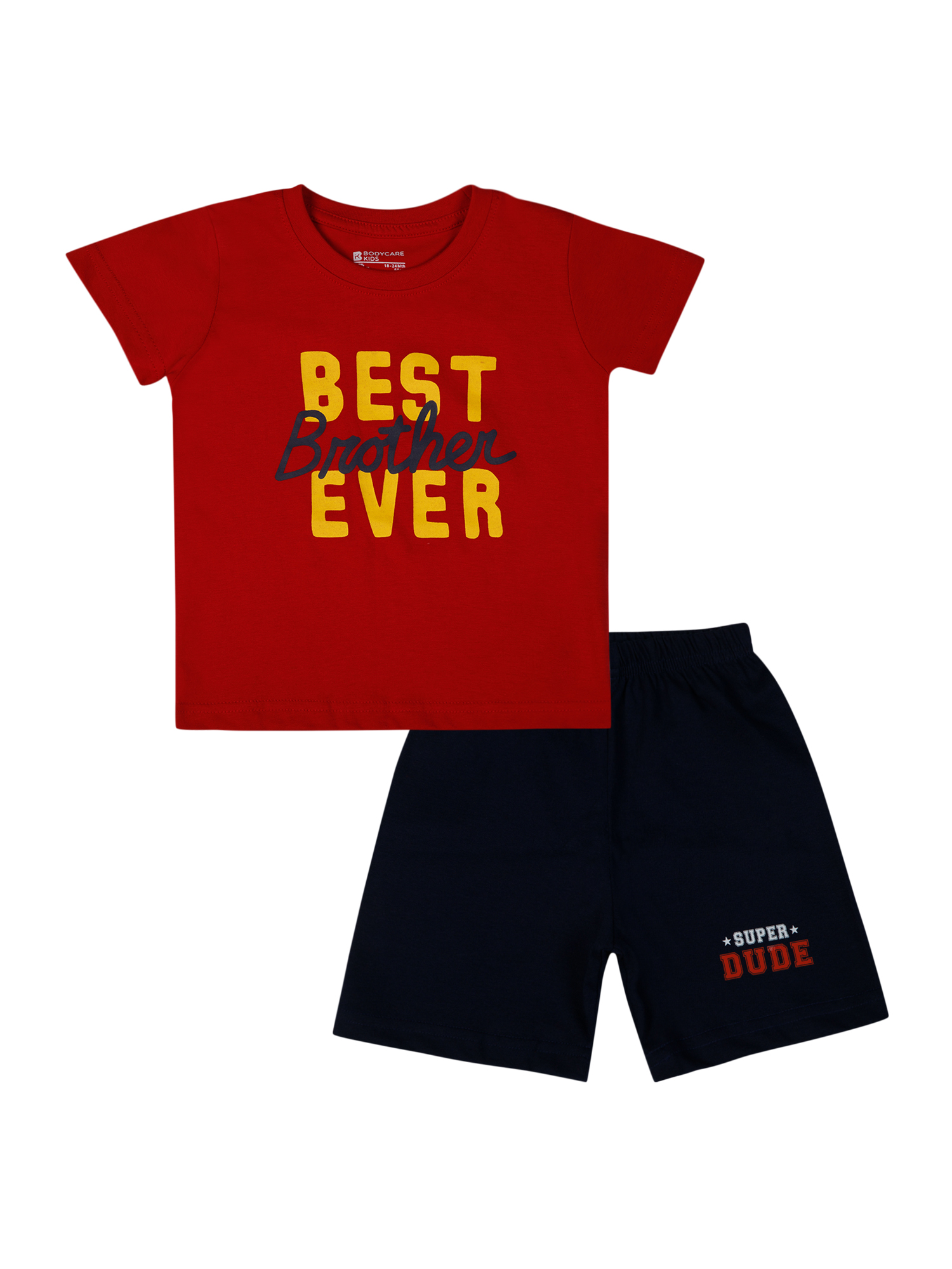 Bodycare Boys Tshirt & Shorts Set - Red & Navy 12-18M