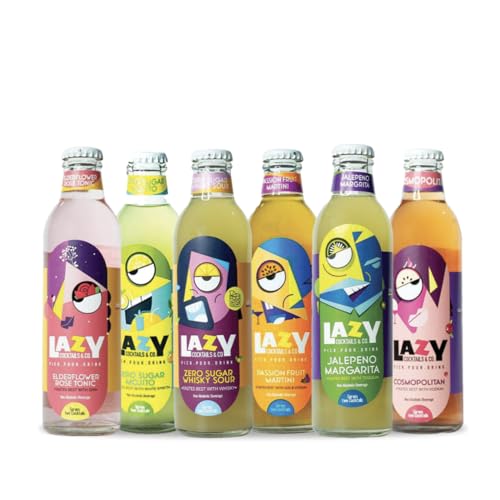 Lazy Cocktails Lazy Cocktails Variety Pack (6 Pack) | Jalapeno Margarita, Zero Sugar Mojito, Elderflower Rose Tonic, Zero Sugar Whiskey