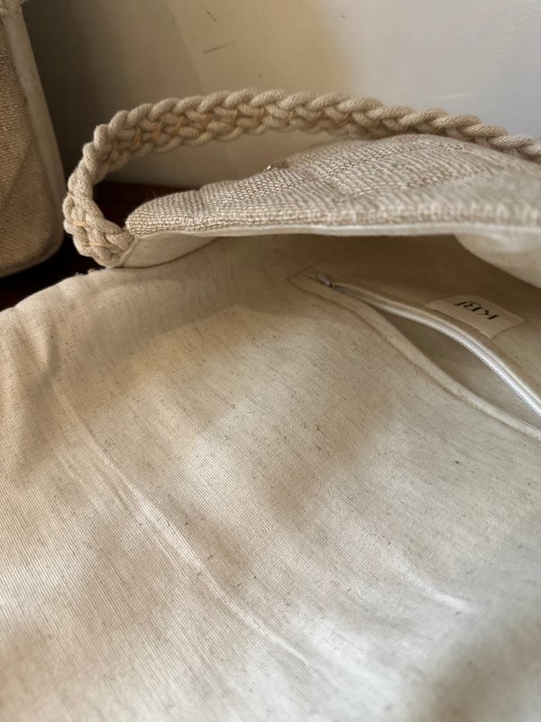Modern Women KRI India Raw Hand embroidered Boho Bag|Tote bag | Jute brown and off white  | 12x1
