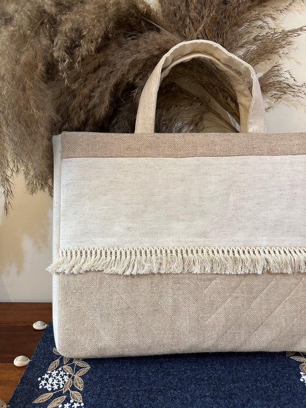 Modern Women KRI India Raw Hand embroidered Boho Bag|Tote bag | Jute brown and off white  | 12x1