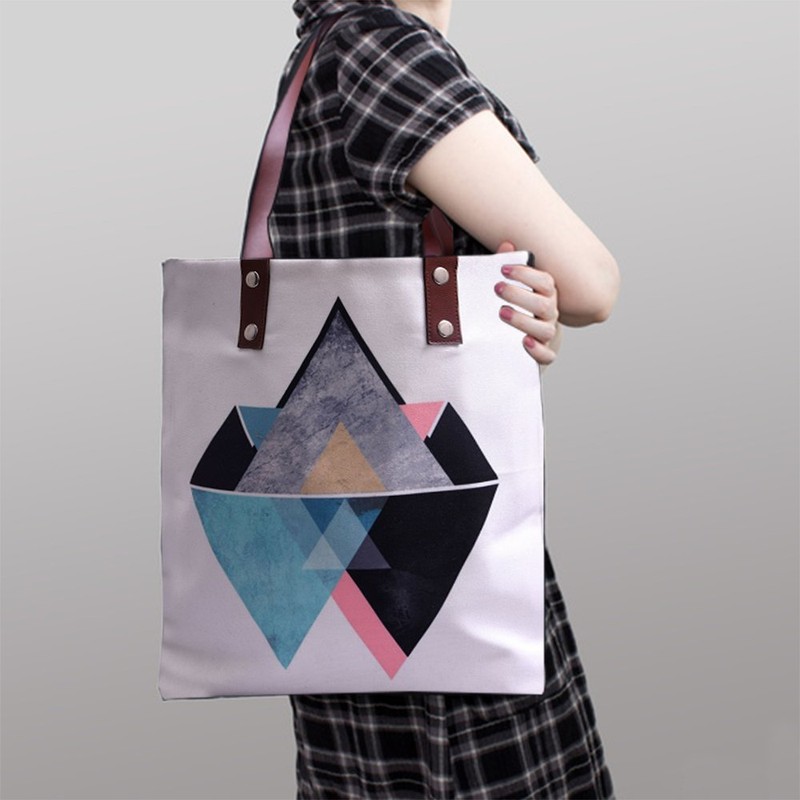 PU Handle Astara Canvas Printed Tote Bags