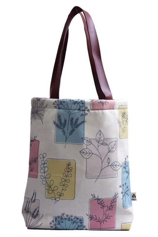 PU Handle Astara Canvas Printed Tote Bags