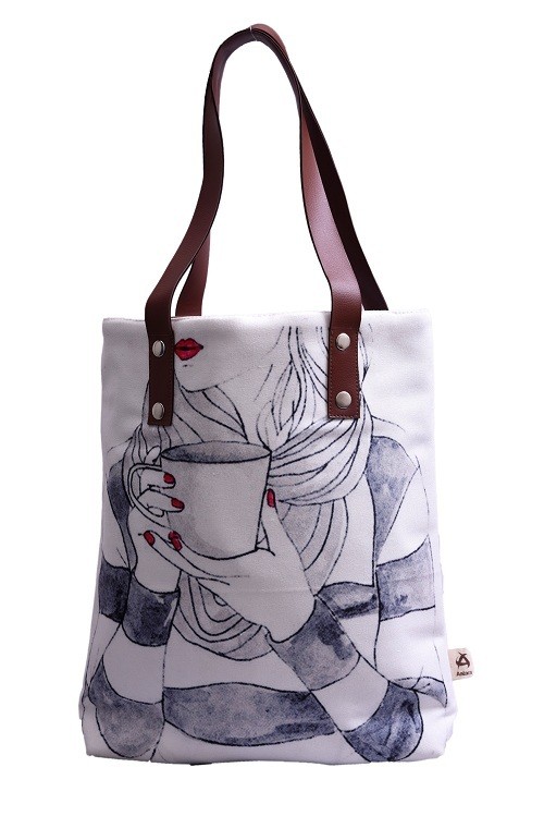 Printed PU Handle Astara Polycanvas Tote Bag