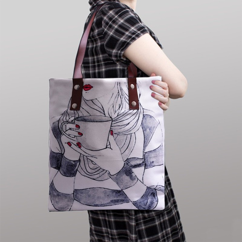 Printed PU Handle Astara Polycanvas Tote Bag