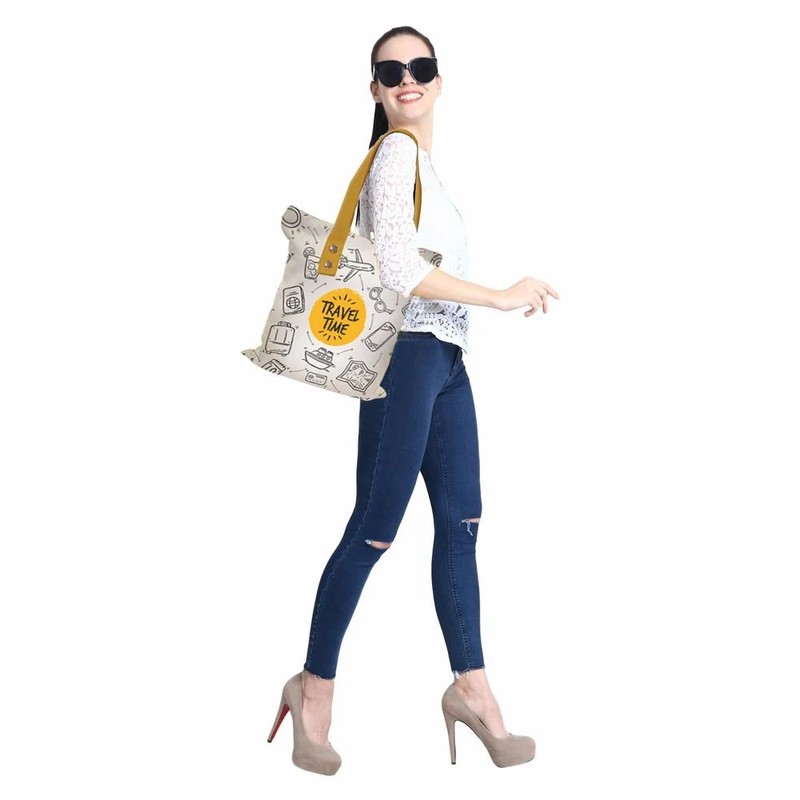 Printed PU Handle Astara Polycanvas Tote Bag
