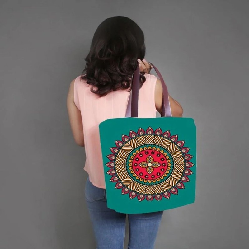 Printed PU Handle Astara Poly Canvas Tote Bag