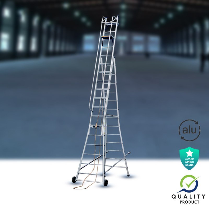 wheel self supporting extension industrial aluminium ladder model k 7009 height 12ft 12ft in very heavy 