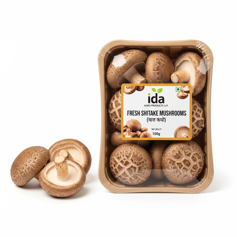 Fresh Shiitake Mushrooms (Lentinula edodes) - 100 gram by Ida Agro Products LLP