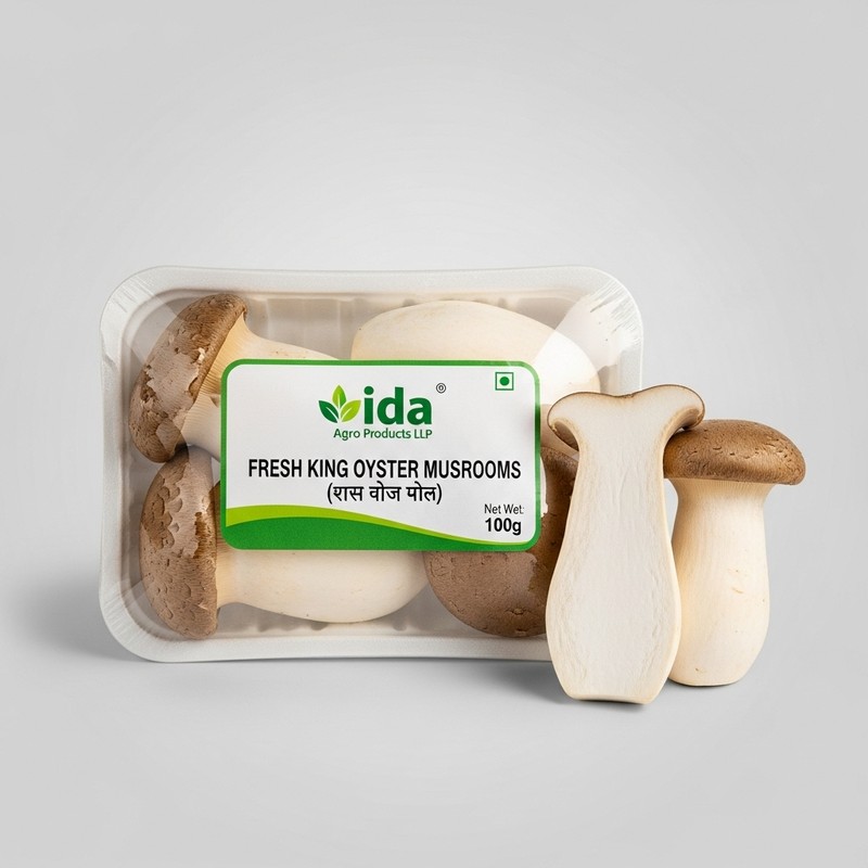 Fresh King Oyster Mushrooms (Pleurotus eryngii) - 100 gram by Ida Agro Products LLP