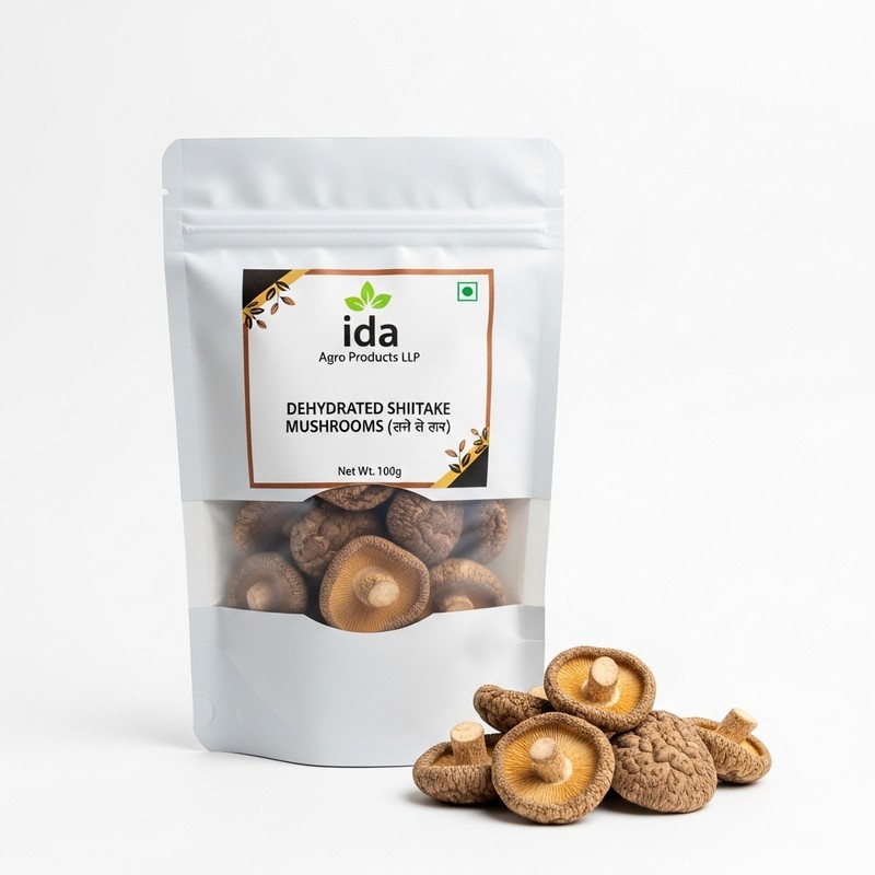 Dehydrated Shiitake Mushrooms (Lentinula edodes) - 100 gram by Ida Agro Products LLP